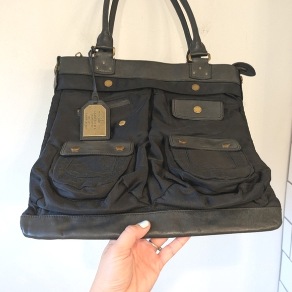 Lauren Ralph Lauren Black Nylon Leather Trim Tote Bag - Picture 4 of 13